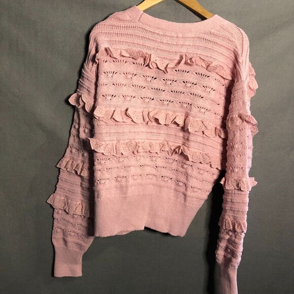 zara structured knit jacket small s m pink ruffled knitted ruffled to - Picture 5 of 11